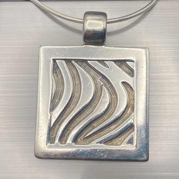 925 Sterling Silver 18" Snake Chain with 1.45" Modernist Pendant - 30.5 Grams - Picture 2 of 11